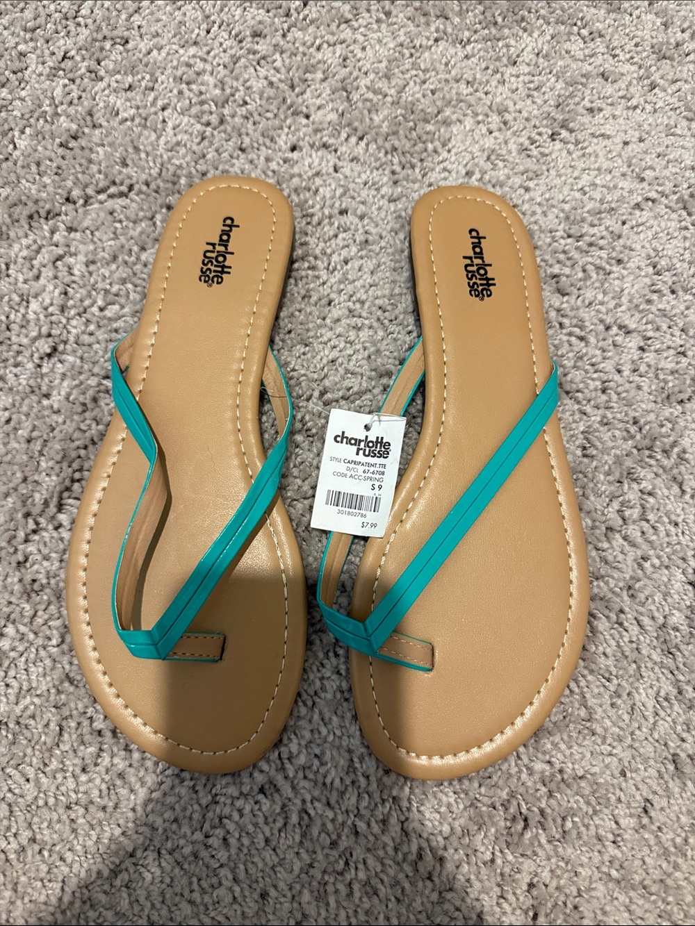 Charlotte Russe Teal Strappy Tan Footbed Sandals